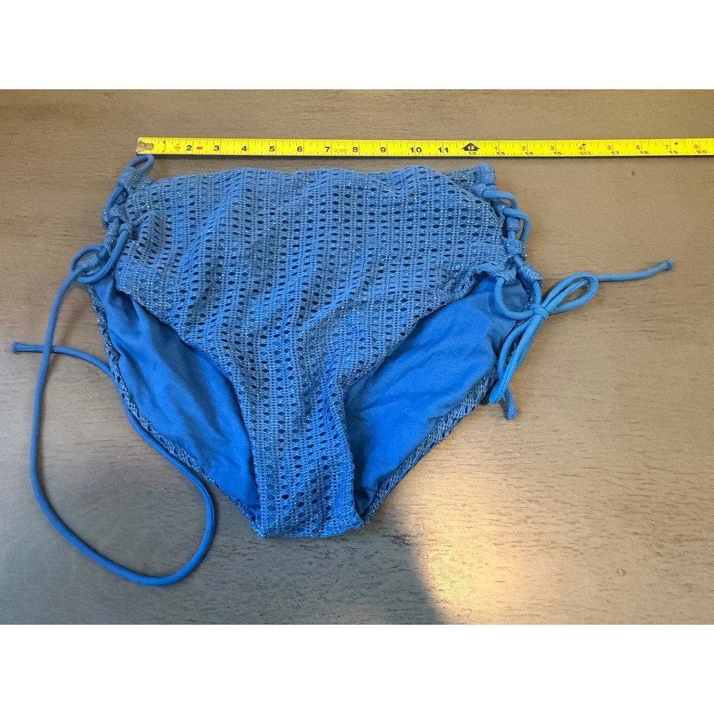 No Boundaries Blue Crochet Mesh High Waisted Bikini Bottoms Side Tie 1X 17